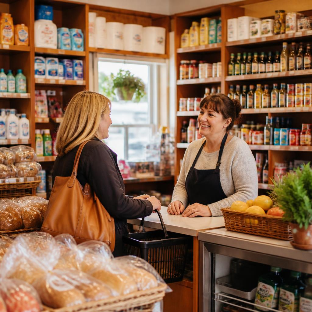 Community members at an in-house store counter